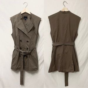 🔆 CYNTHIA ROWLEY brown trench sleeveless vest with waist belt